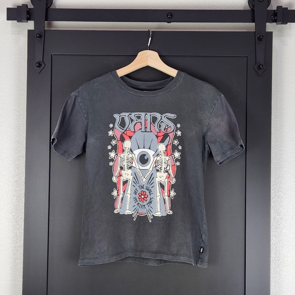 VANS Off The Wall Skeleton Couple -On Tour Forever- 2-sided XS T-shirt Womens
